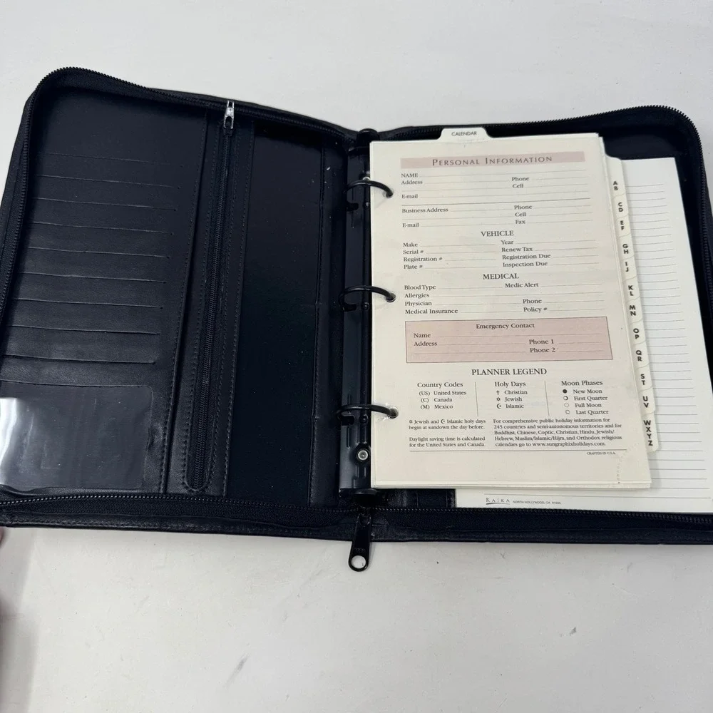 Raika Handcrafted Leather 3 Ring Binder Planner Organizer Black TN 204